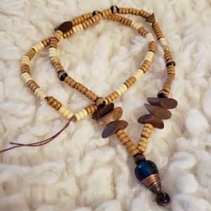 Blue & Gold Beaded Pendant Boho Necklace